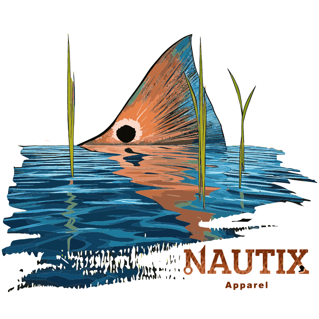 Tailing Red back art featuring sunset fish logo
