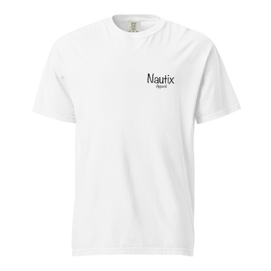 White Backwater Cotton Tee with small Nautix logo on front left chest
